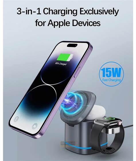 3-in-1 folding suction wireless charge 15W fast charge for mobile phone headset watch wireless charging